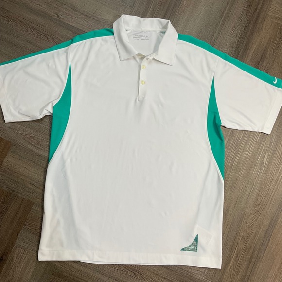Nike Golf Dri-FIT Polo Shirt Mens Large White Teal Performance Athletic Top - Picture 1 of 6